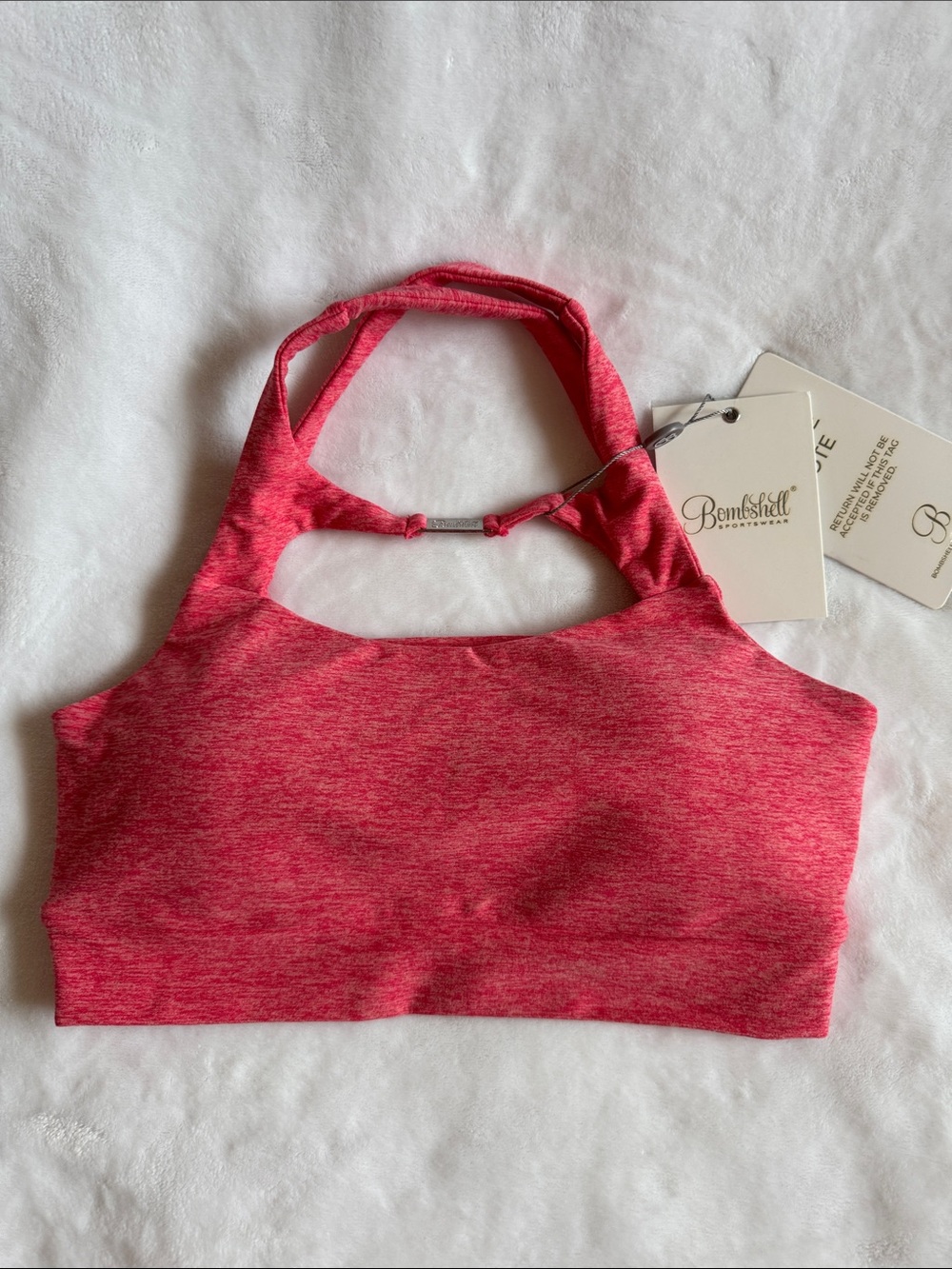 Bombshell Sportswear Heather Pink Halter Sports Bra